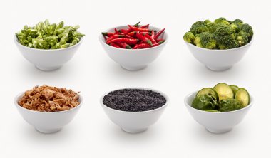 composite with varieties of ingredients isolated on white