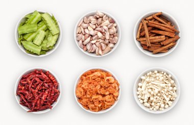 composite with varieties of ingredients isolated on white