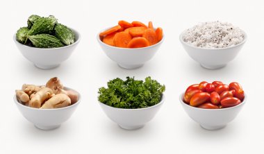 composite with varieties of ingredients isolated on white