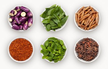 composite with varieties of ingredients isolated on white