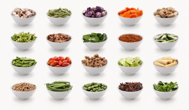 composite with varieties of ingredients isolated on white