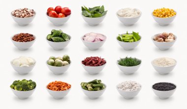 composite with varieties of ingredients isolated on white