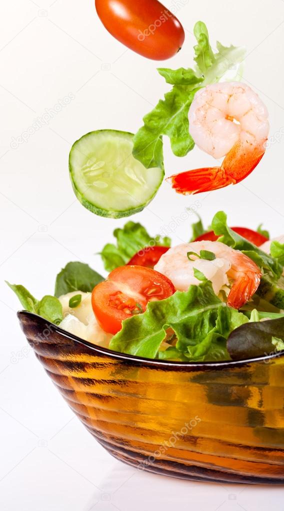 Fresh green salad with shrimp Stock Photo by ©flydragon 113543514