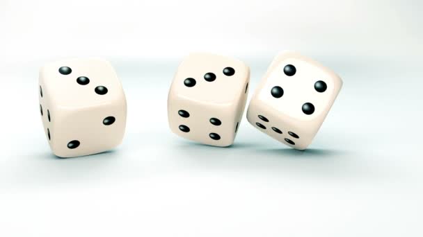 3D dice rolls in slow motion with the word protection — Stock Video