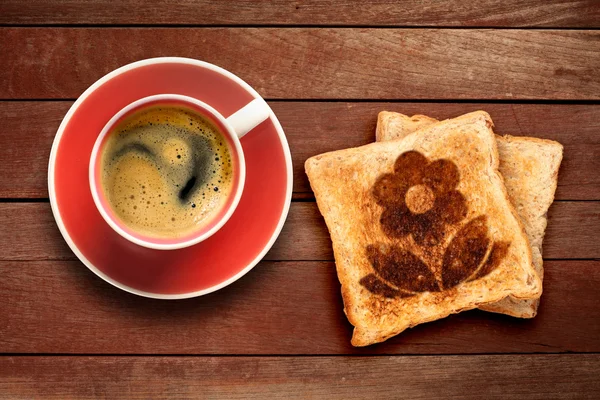 Desayuno, café y tostadas — Foto de Stock