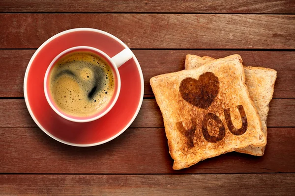 Desayuno, café y tostadas — Foto de Stock
