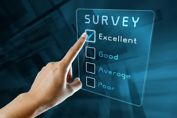 Hand clicking online survey — Stock Photo, Image