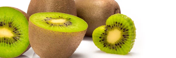Voeding Banner Concept Biologische Vruchten Ingrediënten Close Van Biologische Kiwi — Stockfoto