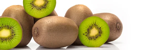 Voeding Banner Concept Biologische Vruchten Ingrediënten Close Van Biologische Kiwi — Stockfoto