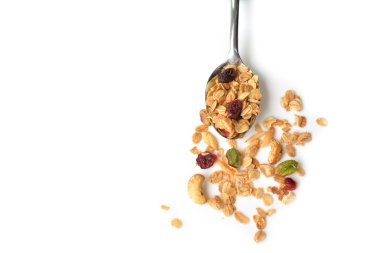 Ev yapımı granola izole bir kaşık-