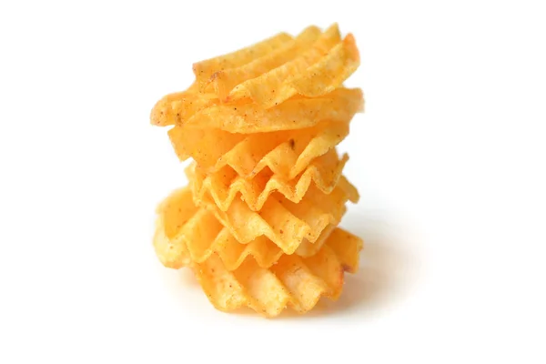 Potato chips op witte achtergrond - geïsoleerd — Stockfoto