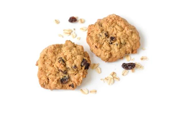 Oatmeal raisin cookies på vit bakgrund - isolerade — Stockfoto