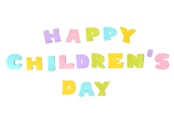 Šťastné děti den text na bílém pozadí - izolovaný — Stock fotografie