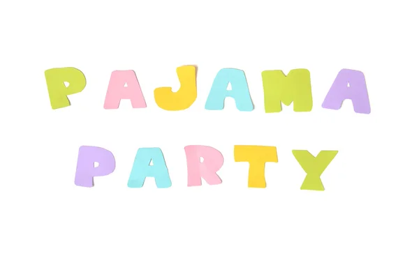 Texto do partido Pajama sobre fundo branco - isolado — Fotografia de Stock