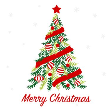 Kırmızı ve beyaz süslemeli Noel ağacı - renkli