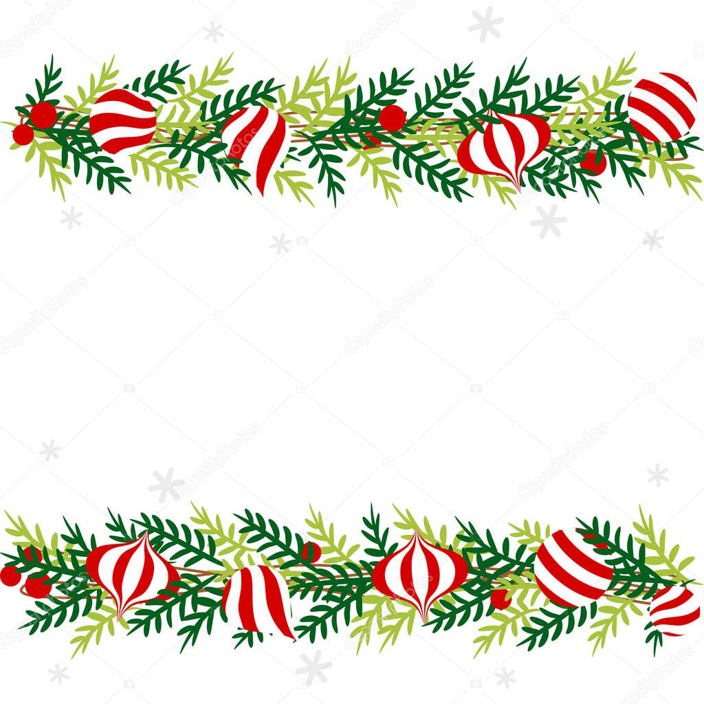 Christmas border with red and white ornament - colorful