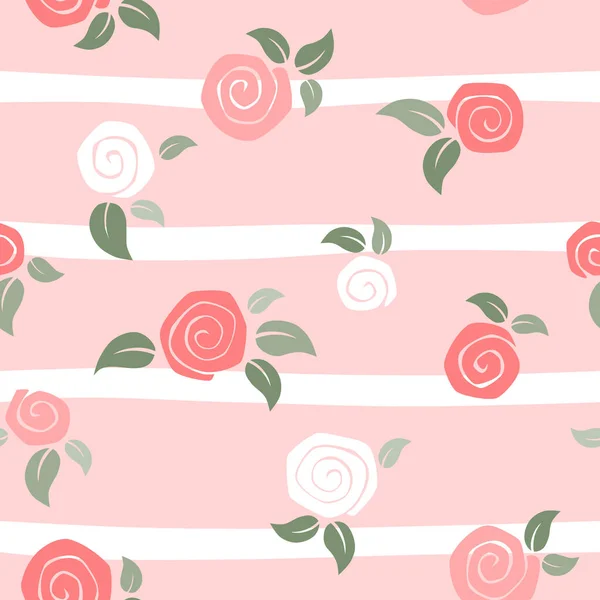 粉红条纹背景下的玫瑰 情人节 — 图库矢量图片
