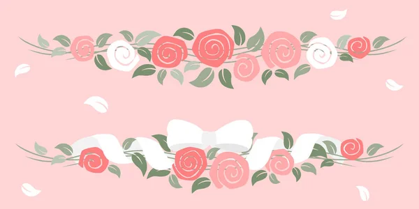 Róże Girlanda Wstążką Walentynki — Wektor stockowy