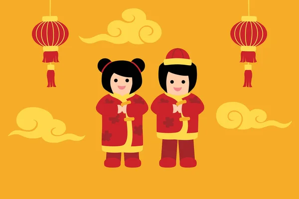 Chinese New Year Card Girl Boy — Image vectorielle