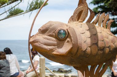 ISLA NEGRA, CHILE - NOV 23, 2014: Pablo Neruda's House Photo: Statue of fish