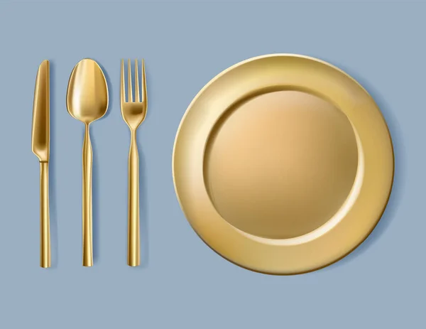 Rgb Gold Plate Fork Spoon Knife Festive Table Setting Dinner — Stock Vector