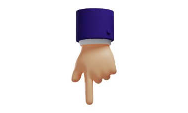 Cartoon light skin tone hand with dark blue sleeves showing gesture high five, teamwork icon isolated on white background, 3D rendering