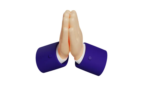 Cartoon Hands Dark Blue Sleeves Shows Folded Hands Praying Emoji — Zdjęcie stockowe