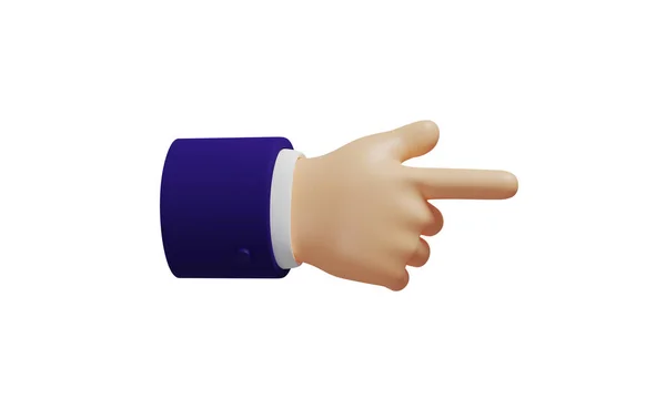 Cartoon Hand Dark Blue Sleeves Shows Backhand Index Pointing Isolated — Stok fotoğraf