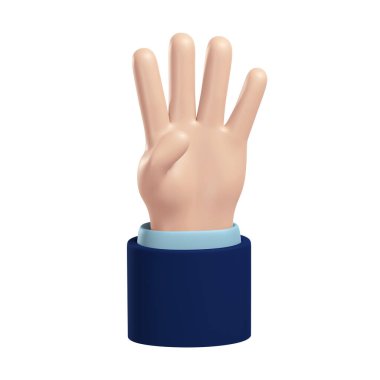 3D el dört numarayı gösterir, resim beyaz arkaplanda izole edilmiş, 3D görüntüleme