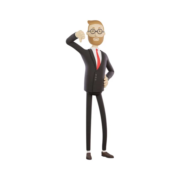 Character Businessman Glasses Showing Thumbs Gesture Bad Result Work Isolated — Stock Photo, Image