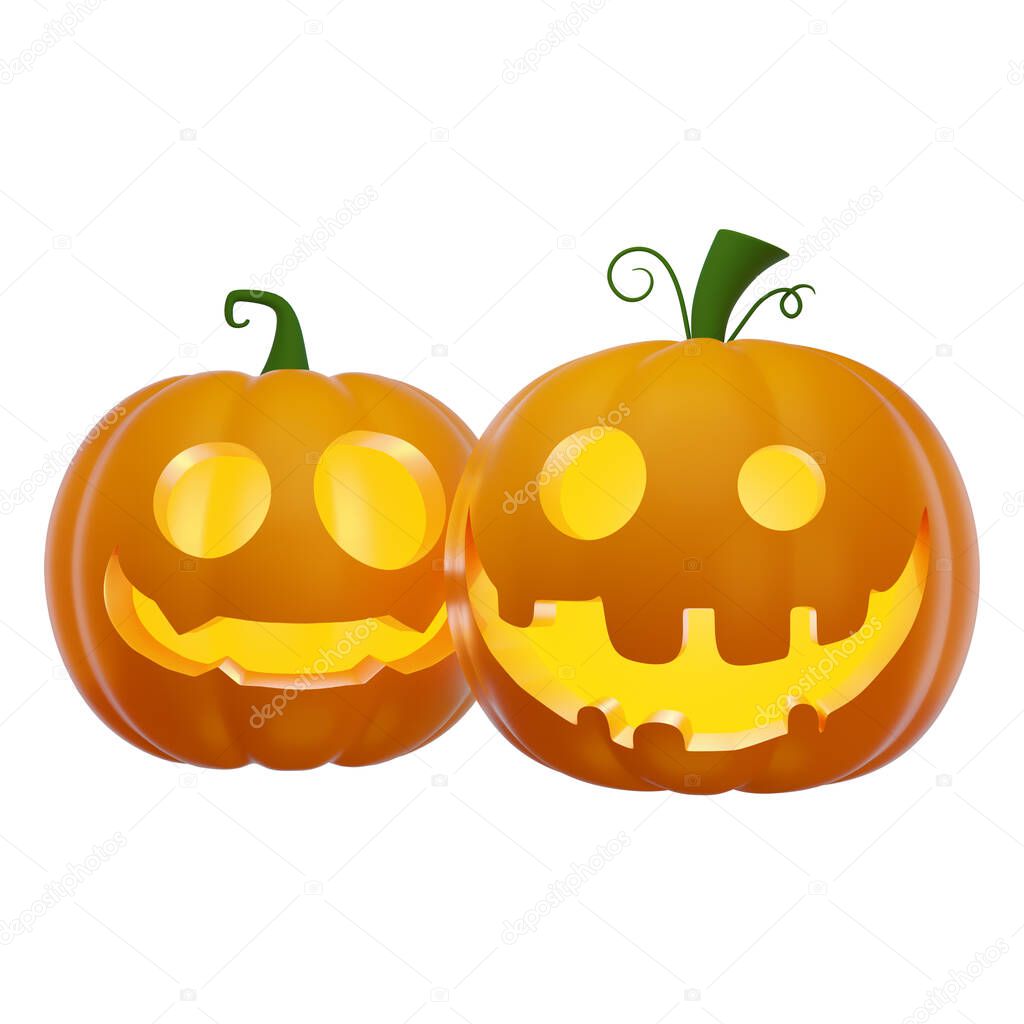 3d Jack's pumpkin lanterns, Halloween concept, isolated illustration on a white background, 3d rendering