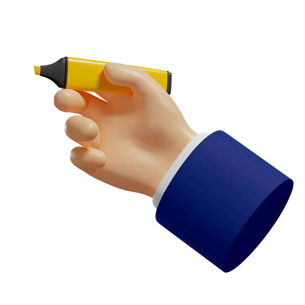 Derde Hand Heeft Een Gele Stift Het Belangrijkste Benadrukken Aantekeningen — Stockfoto