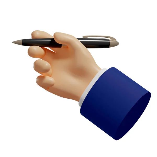 Derde Hand Houdt Een Pen Vast Aantekeningen Maken Schrijven Geïsoleerde — Stockfoto
