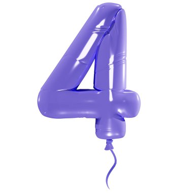 Dört numara şeklinde balon, beyaz arkaplanda izole bir illüstrasyon, üç boyutlu görüntüleme