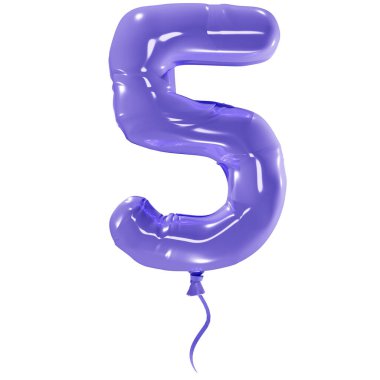 Beş numara şeklindeki balon, beyaz arkaplanda izole bir illüstrasyon, üç boyutlu görüntüleme