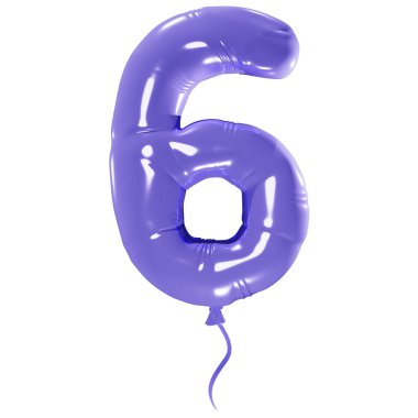 Altı numara şeklindeki balon, beyaz arkaplanda izole bir illüstrasyon, üç boyutlu görüntüleme