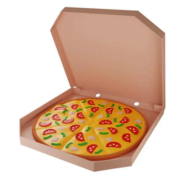 Pizza Grzybami Pudełku Tekturowym Dostawa Pizzy Pojedyncza Ilustracja Białym Tle — Zdjęcie stockowe