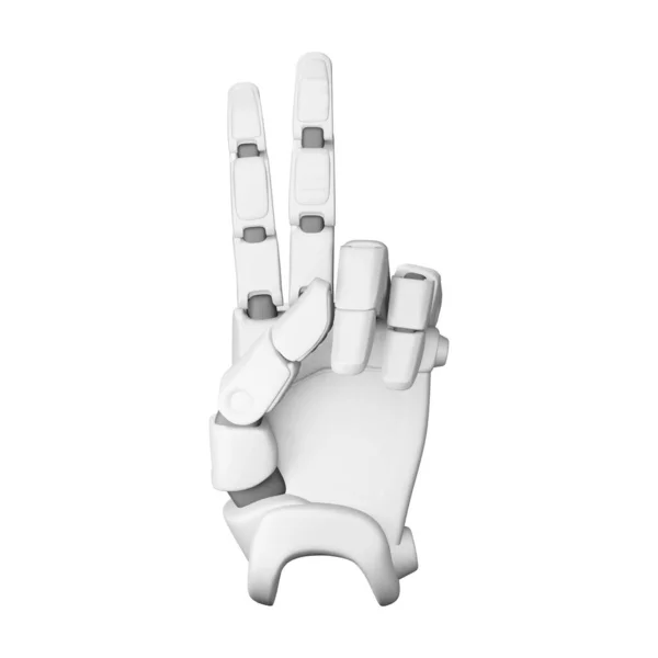 Robot Ręka Pokazując Gest Zwycięstwo Pokój Znak Strony Odosobniona Ilustracja — Zdjęcie stockowe