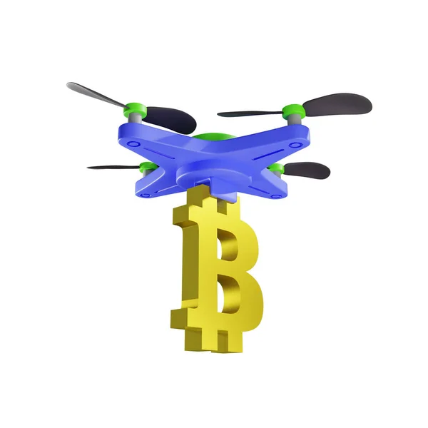 Dodávka Bitcoinu Dronem Moderní Technologie Izolovaná Ilustrace Bílém Pozadí Vykreslování — Stock fotografie
