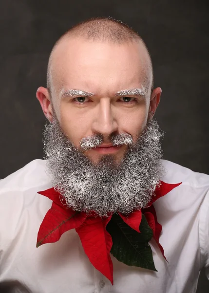 Portrait of one man with painted long beard in white — Stock Photo, Image