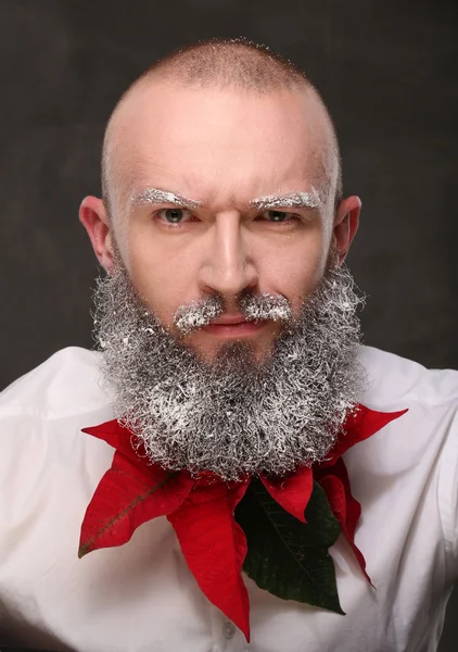 Portrait of one man with painted long beard in white — Stock Photo, Image