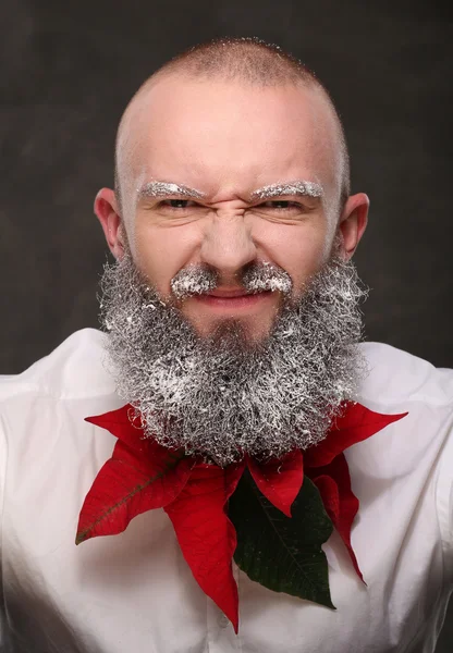 Portrait of one man with painted long beard in white — Stock Photo, Image