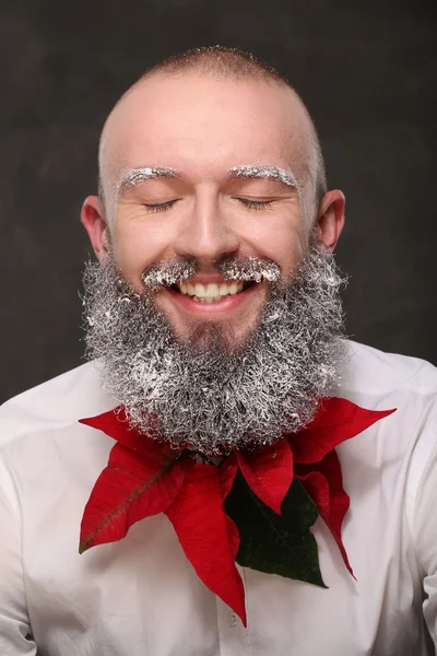 Portrait of one man with painted long beard in white — Stock Photo, Image
