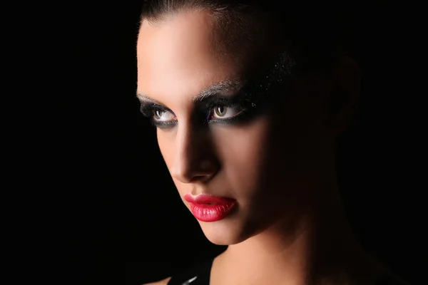 Mysterious girl with makeup. Close up. Gray background — Stock Photo, Image