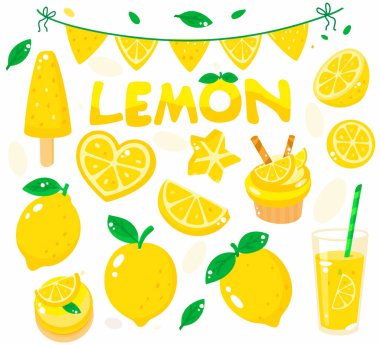 Limon Günü Clipart (124; Şirin Citrus Elementleri, Parlak Yaz İllüstrasyonu)