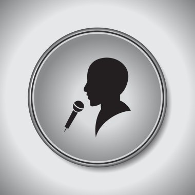 Adam ve mikrofon simgesi, vektör çizim. Düz tasarım stili