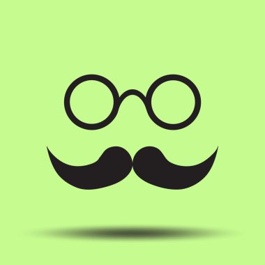 Bıyık ve gözlük simgesi, vektör çizim. Düz tasarım stili.
