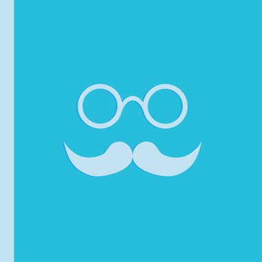 Bıyık ve gözlük simgesi, vektör çizim. Düz tasarım stili.