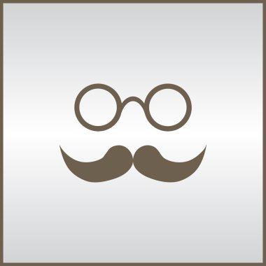 Bıyık ve gözlük simgesi, vektör çizim. Düz tasarım stili.