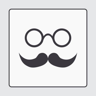 Bıyık ve gözlük simgesi, vektör çizim. Düz tasarım stili.